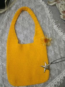 Handmade Crocheted Yellow Hobo Bag
