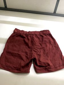Maroon Linen Blend Drawstring Shorts