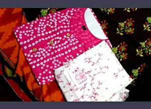 "🌟 Jaipur Bhandhani Kurta Set! Cotton Kurta + Rayon Pants 🌺 Printed Pattern, 3/4 Sleeves. Sizes XS-XL. Made in India 🇮🇳"