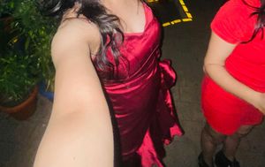 red satin party dress