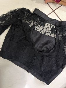 Elegant Lace Top &amp; Grey Skirt Set