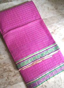 New Fancy Golden Checks cotton Saree attached fall