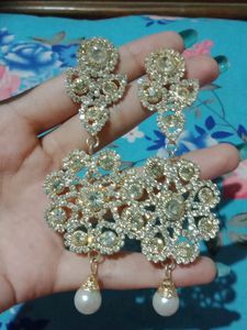 White Stone  Golden  Heavy Earring