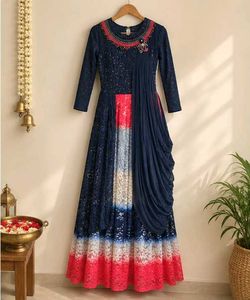 Stunning Navy Blue Lace Ethnic Gown