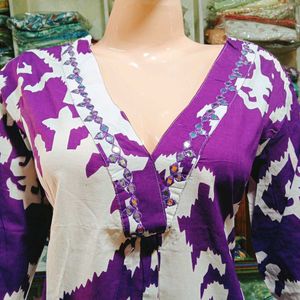 Purple &amp; White Printed Pant Set