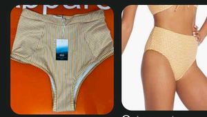 Striped High-Waisted Bikini Bottoms