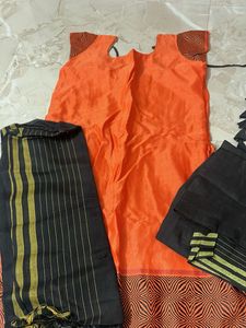 Vibrant Orange Kurta Set with Black Dupatta