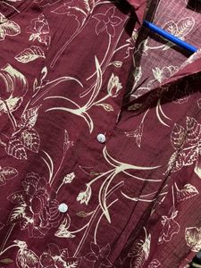 Maroon Floral Print Button-Down Dress