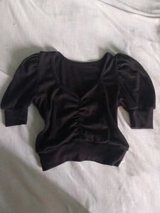 Chic black Ruched Puff Sleeve Top