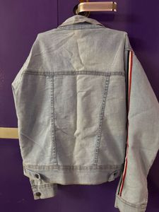 New Women's Denim Jacket with Striped Sleeves