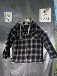 check plaid flannel shirt with attached hooded
