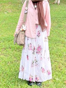 White Floral Chiffon Maxi Skirt
