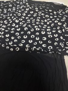 Black &amp; White Patterned Peplum Top with Solid