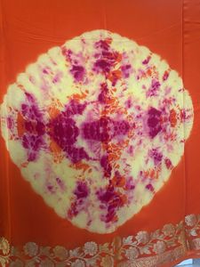 Vibrant Tie-Dye Saree with Golden Border