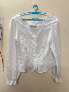 Chic White Square Neck Puff Sleeve Blouse