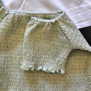 Sage Green Off-the-Shoulder Crop Top