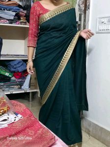 Elegant Green Saree with Gold Border