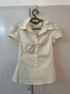 Cream Button-Up Fitted Shirt Top