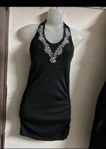 Elegant Black Halter Neck Dress