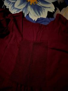 wine red/maroon frock with a slit bell sleeves