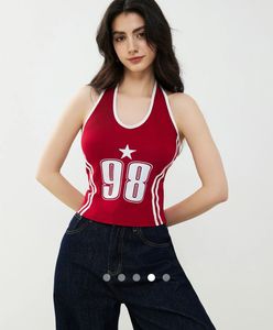 Red Halter Neck "98" Graphic Tank Top