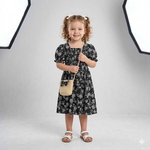 Cute Floral Print Puff Sleeve Dress