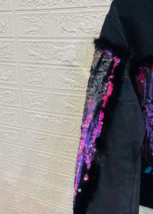 🇮🇹 Italy imported Sequin &amp; Fur Trim Sweatshirt