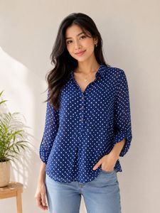 Blue Polka Dot Sheer Blouse