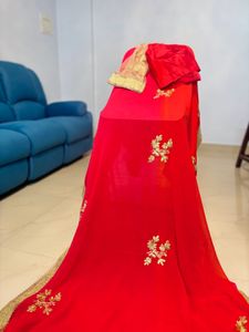 Vibrant Pink &amp; Coral Embroidered Saree