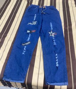 Blue Distressed Jeans with Patches