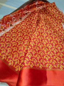 Vibrant Red Geometric Print Saree