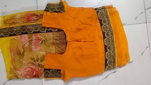 Orange Saree with Floral Print