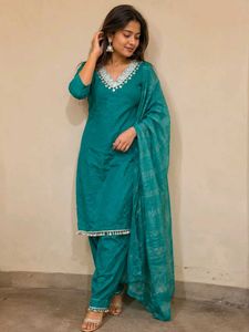 Teal Kurta with Salwar & Dupatta Set