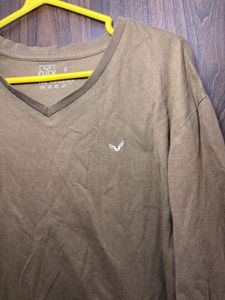 Olive Green V-Neck Long Sleeve T-Shirt