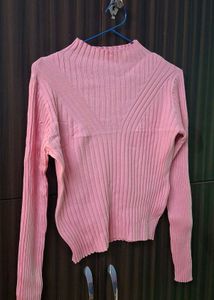Chic Pink Ribbed Knit Mock Neck Top