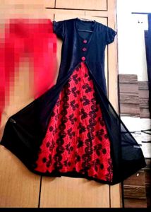 Elegant Black Kurta with Red Accents