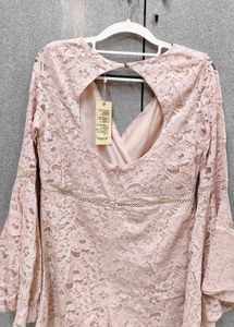 Pink Lace Bell Sleeve Romper