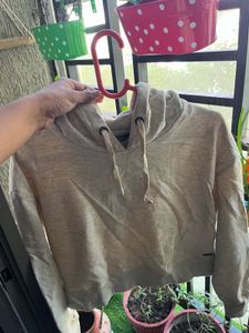 Beige Cropped Hoodie