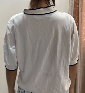 White Knit Korean style Top with  Trim