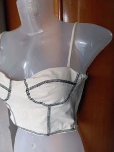 Cream Corset Top with Contrast Stitching