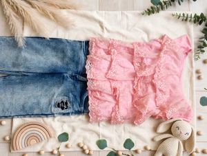 Pink Lace Trimmed Jeans