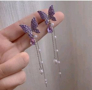 Korean Earrings Purple Colour Solder Length