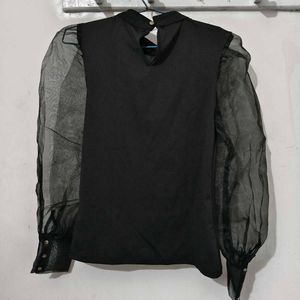 Black Sheer Sleeve Top