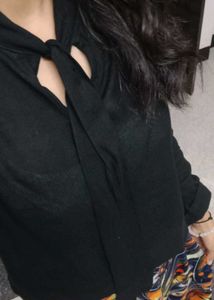 Elegant Black Tie-Neck Blouse