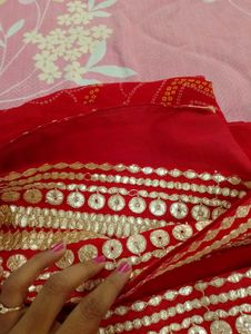 Embellished Red Bandhani Saree