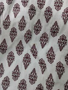 White Printed Kurti with Embroidered Neckline