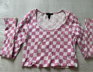 Pink & White Checkered Long Sleeve Top