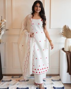 White Kurta Set with Red Heart Print
