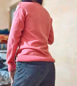 Coral Cut-Out Shoulder Sweater