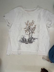 White Graphic T-Shirt with Tree Design